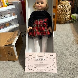 Madame Alexander Doll in Black and Red Plaid Dress